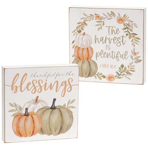 Set of 2 Fall Plentiful Blessings Watercolor Box Signs