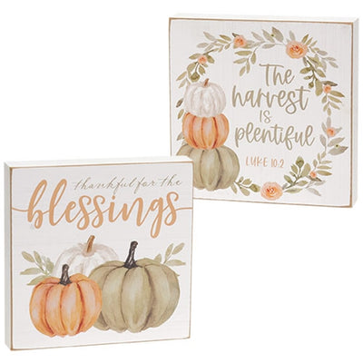 Set of 2 Fall Plentiful Blessings Watercolor Box Signs
