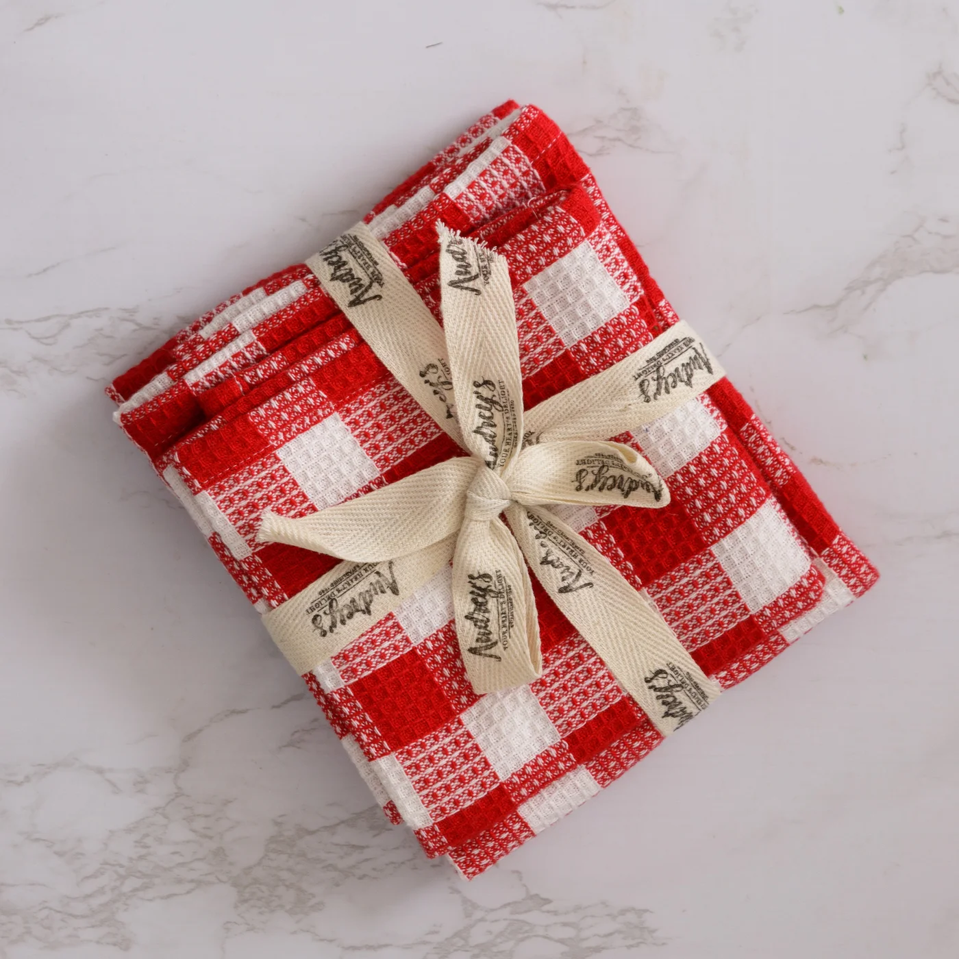 Red And White Check Tea Towel And Dish Cloth Set