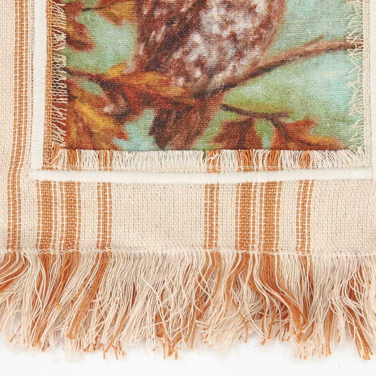 Owl With Fall Leaves Striped Kitchen Towel