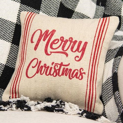 Merry Christmas Red Striped 10" Accent Pillow