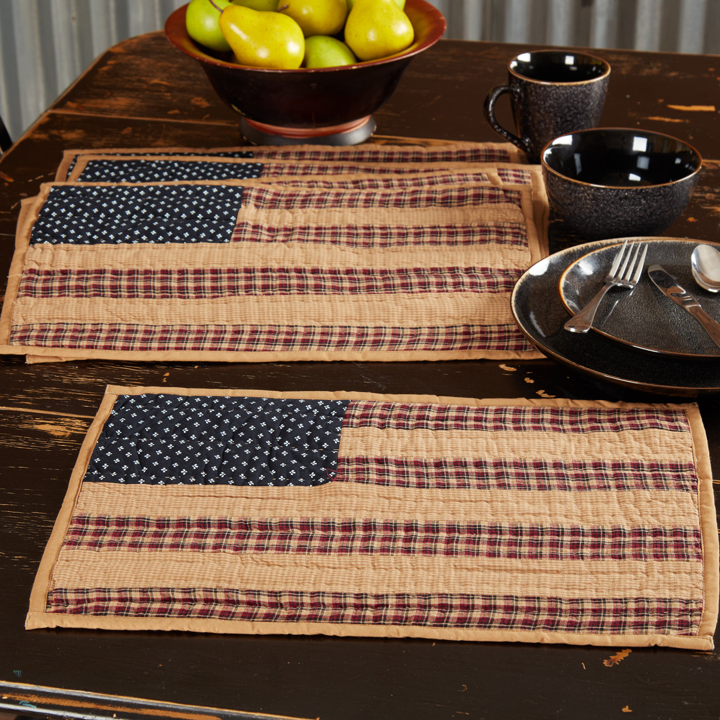 Set of 6 Patriotic Patch Quilted Placemat American Flag