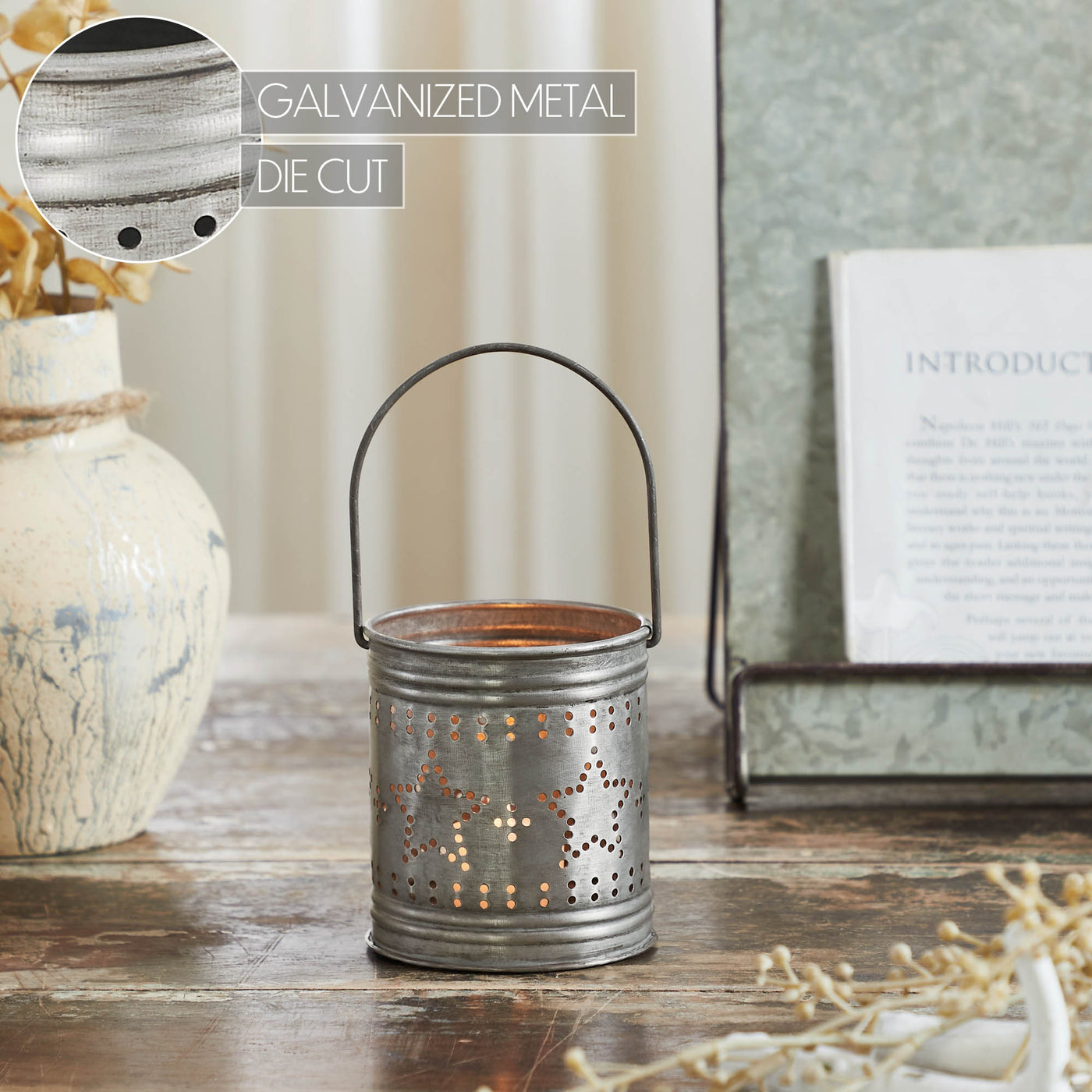 Punched Star Rustic Metal Candle Holder 3.75" H