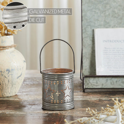 Punched Star Rustic Metal Candle Holder 3.75" H