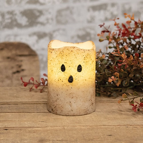 DAY 8 🎃 31 DAYS OF SPOOKYWEEN Grungy Ghost 5" Timer LED Pillar Candle