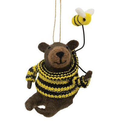 Buzzing Bear in Sweater Felt Ornament