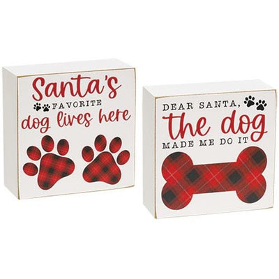 Set of 2 Santa's Favorite Dog 5" Wooden Box Sign