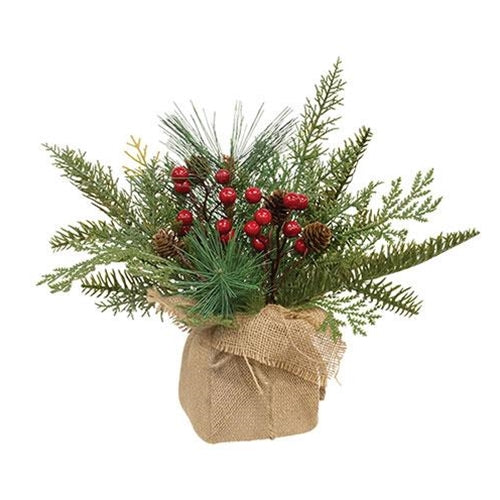 Mixed Greenery Christmas Faux Arrangement in Burlap