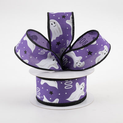 Boo Ghosts On Purple Background Ribbon 1.5" x 10 yards