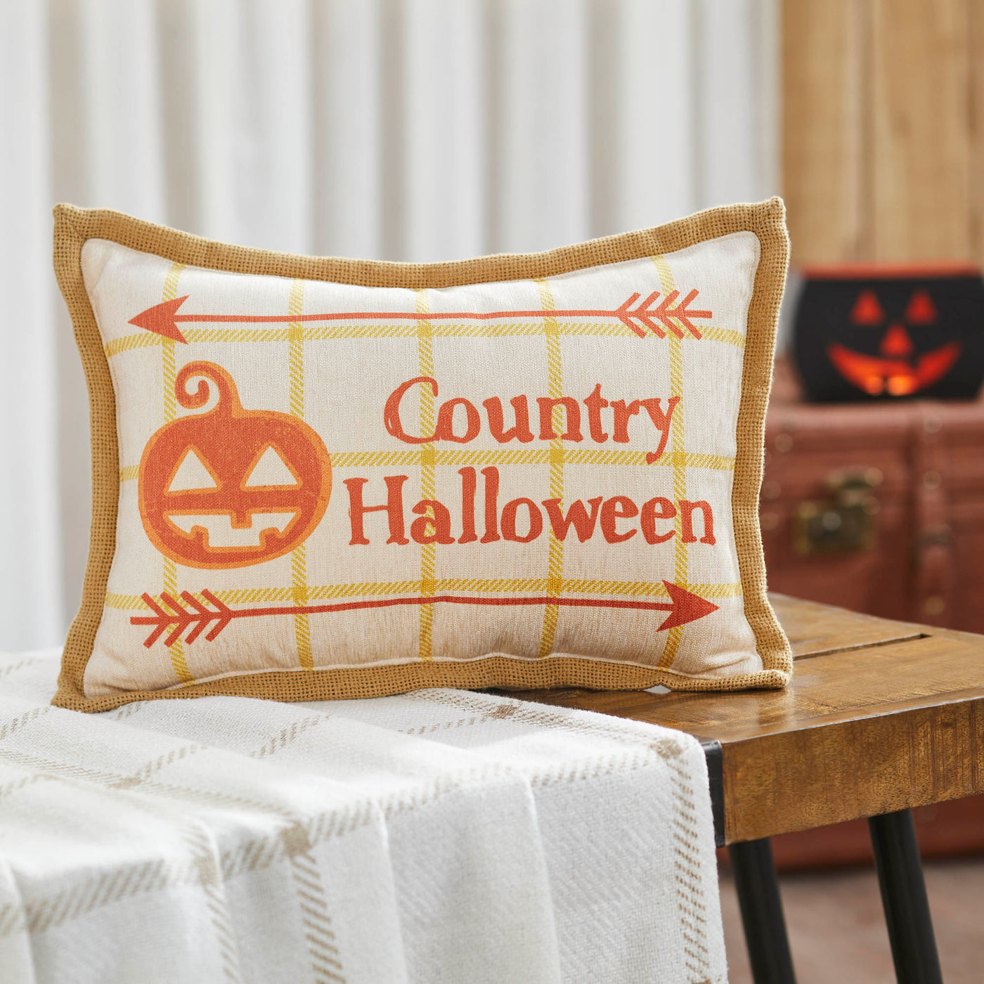 Country Halloween Jack O' Lantern Pillow 9.5" x 14"