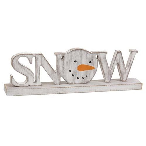 SNOW Distressed Snowman Sitter Sign on Base – Blueberry Lane Shop
