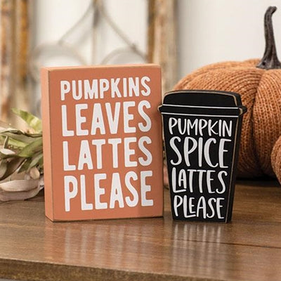 Set of 2 Pumpkins Leaves Box Sign and Pumpkin Spice Chunky Sitter Signs