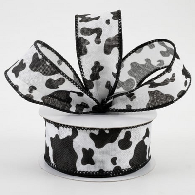 💙 Cow Print Black & White Linen Ribbon 1.5" x 10 yards