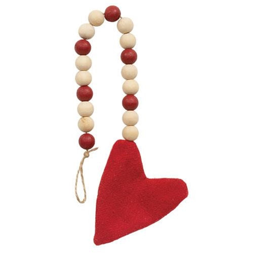 Red Beaded Stuffed Fabric Heart Ornament