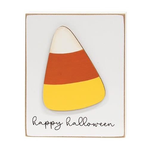 Happy Halloween Candy Corn 4.5" Small Block Sign