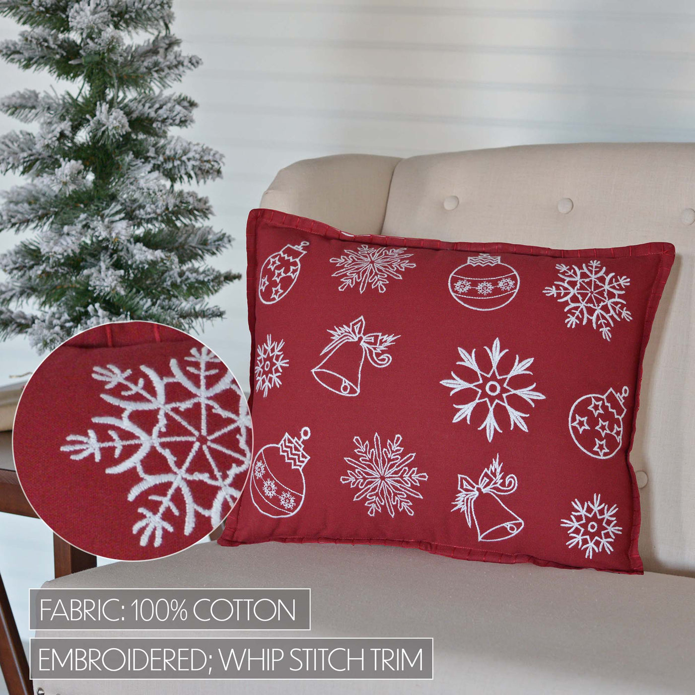 Snow Ornaments 14" x 18" Red Christmas Pillow