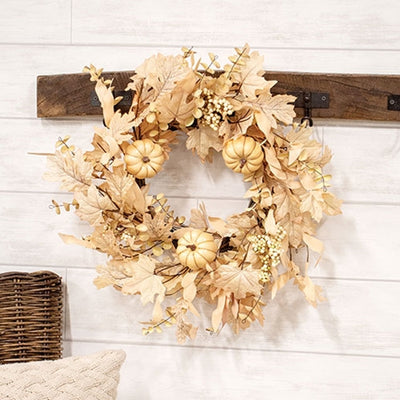 Natural Fall Leaves Berry Clusters & Eucalyptus 20" Faux Wreath