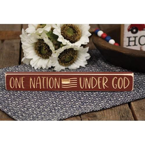 One Nation Under God with Flag 12" Engraved Wooden Block