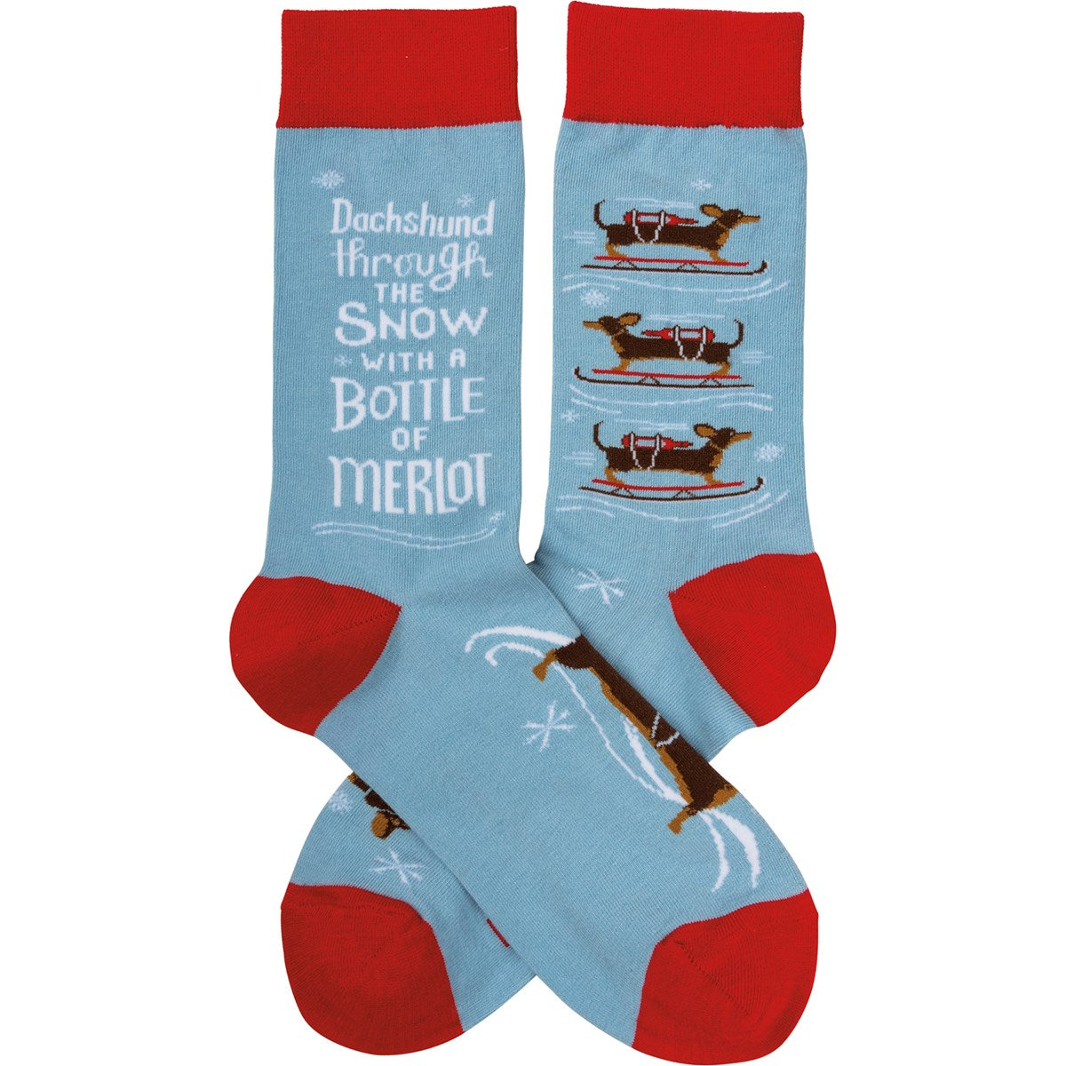 💙 Dachshund Through The Snow With A Bottle Of Merlot Novelty Socks