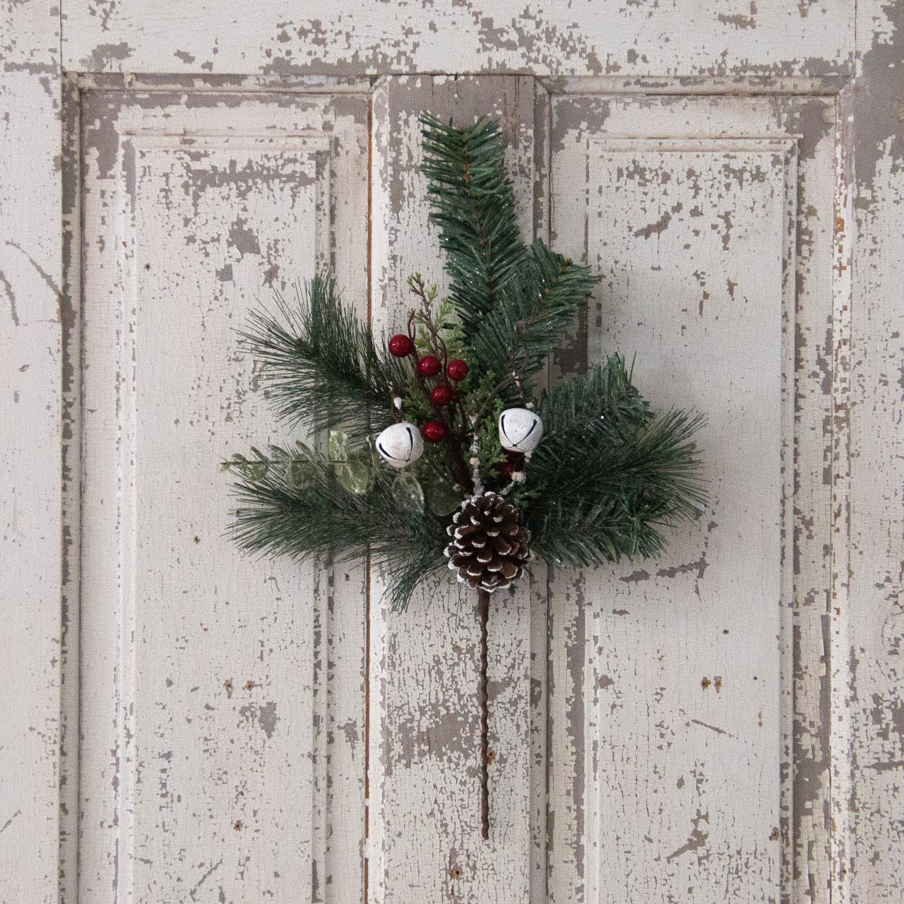 Glittered Pine with Berries and Bells 18" Faux Evergreen Spray