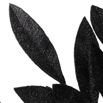 💙 Black Bay Leaf Glitter 23" Faux Foliage Spray