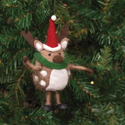 💙 Reindeer With Santa Hat Felt Ornament