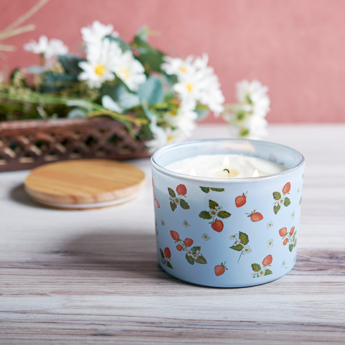 Strawberry Blossoms 14 oz Three Wick Jar Candle