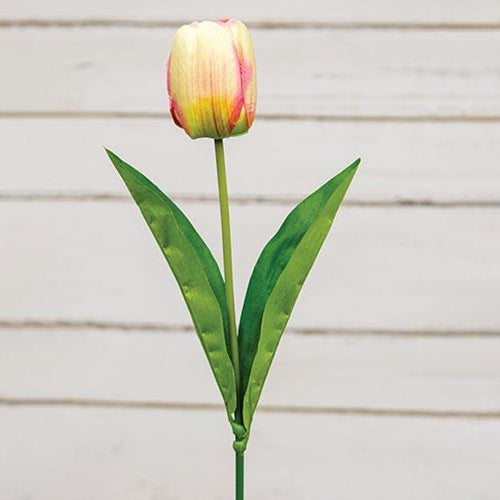 Champagne Yellow Pink Tulip 17.5" Faux Floral Stem