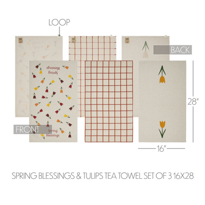 Spring In Bloom Spring Blessings & Tulips Tea Towel Set of 3
