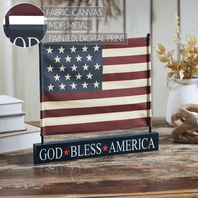 God Bless America Canvas American Flag on Base