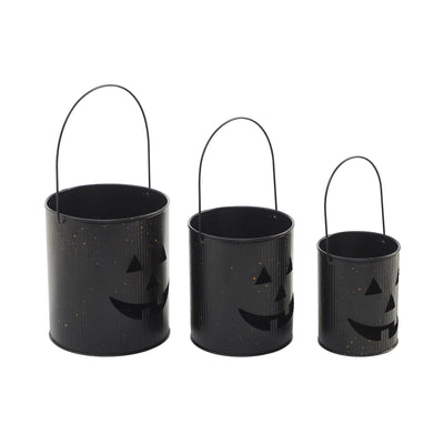 Set of 3 Halloween Jack O Lantern Buckets