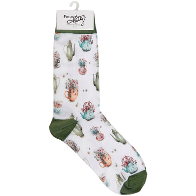 Tea Lover Teapots and Flowers Fun Novelty Socks
