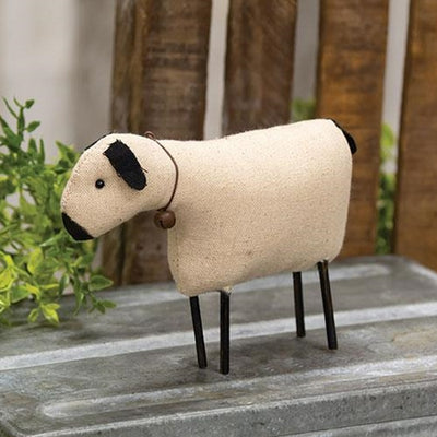 Primitive Sheep With Rusty Bell Collar Fabric Ornament