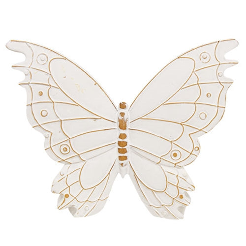 Set of 3 Distressed White Resin Butterfly Shelf Sitters