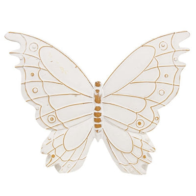 Set of 3 Distressed White Resin Butterfly Shelf Sitters
