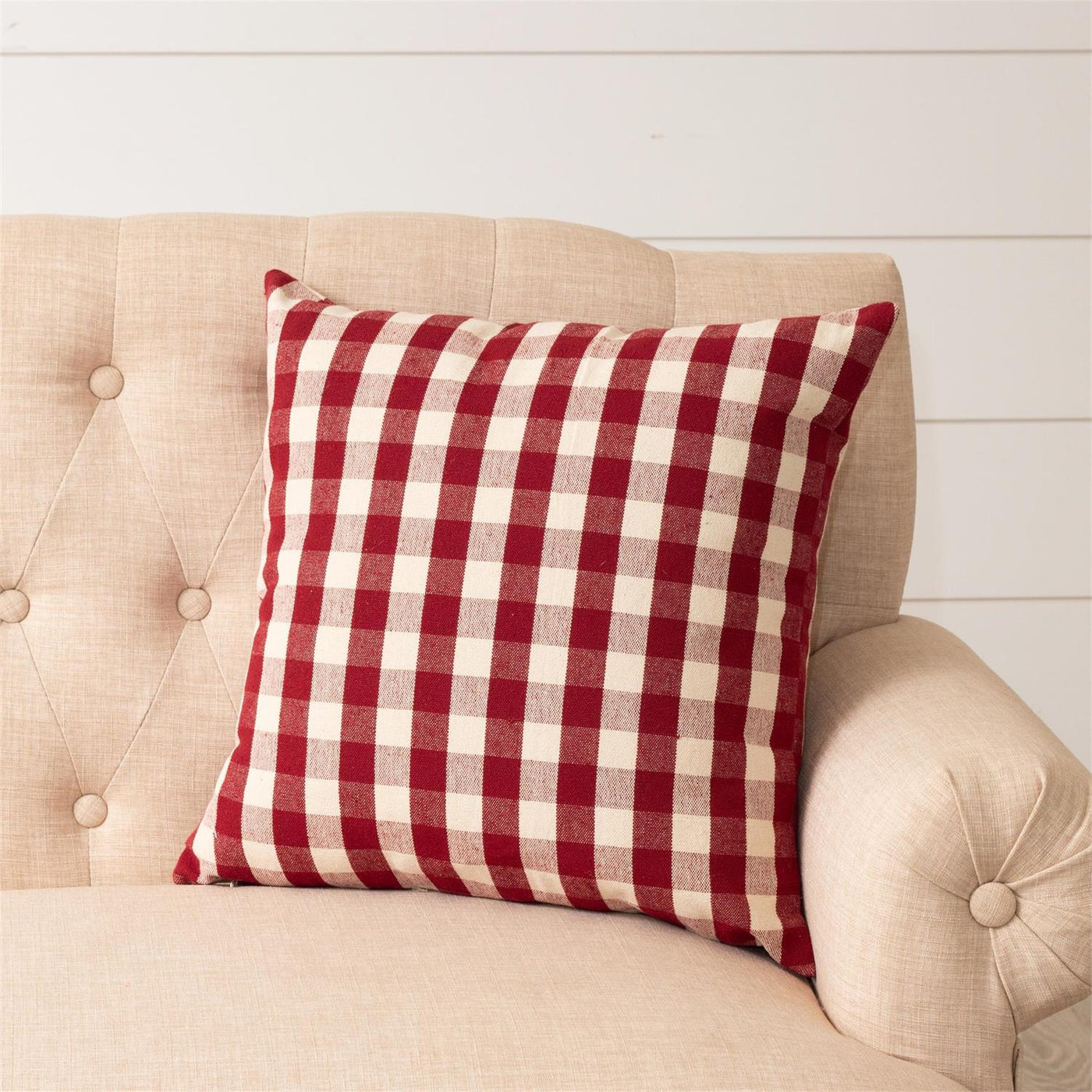Red And Cream Check 18" Accent Pillow