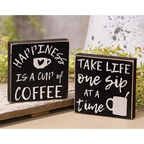 Set of 2 Coffee Themed 4" Block Signs