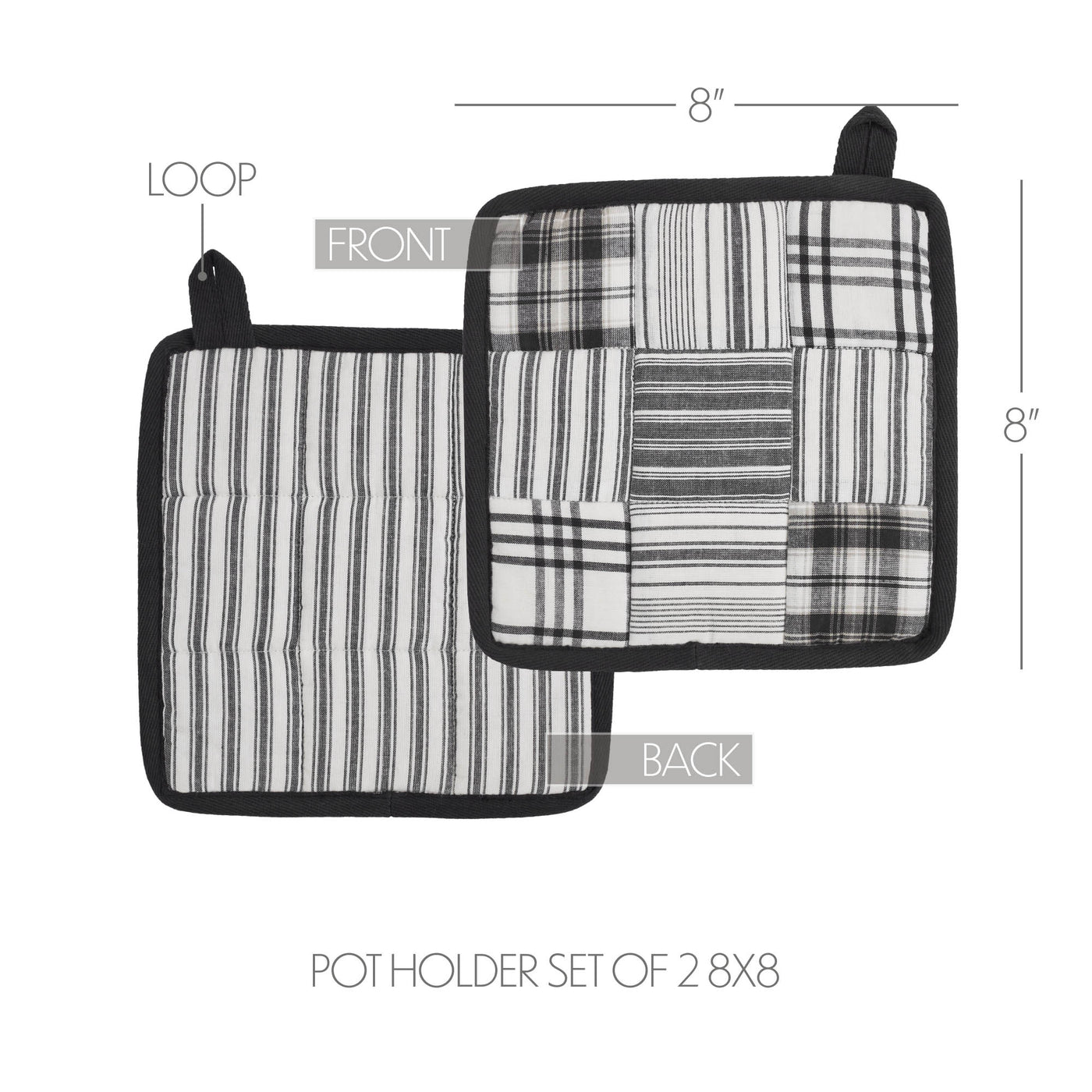 Set of 2 Sawyer Mill Black and White Pot Holders