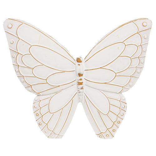 Set of 3 Distressed White Resin Butterfly Shelf Sitters