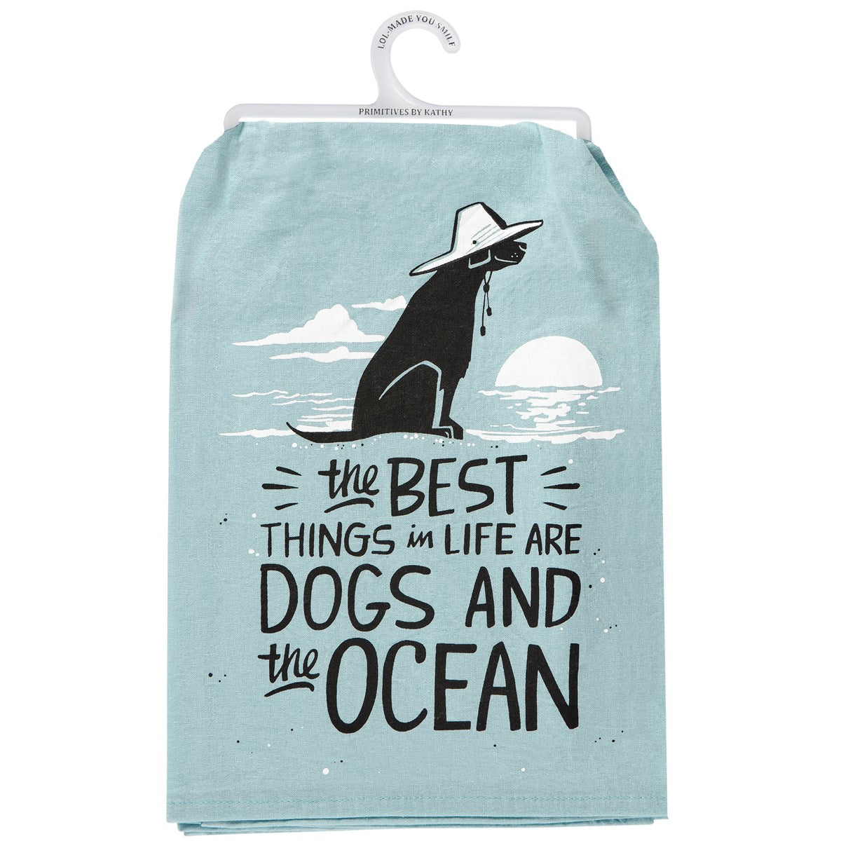 Best Things in Life Are Dogs and the Ocean Kitchen Towel