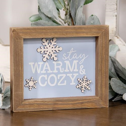 Stay Warm & Cozy Snowflake 6" Framed Sign