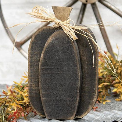 DAY 22 🎃 31 DAYS OF SPOOKYWEEN Rustic Black Layered Wood Pumpkin Sitter 10" H