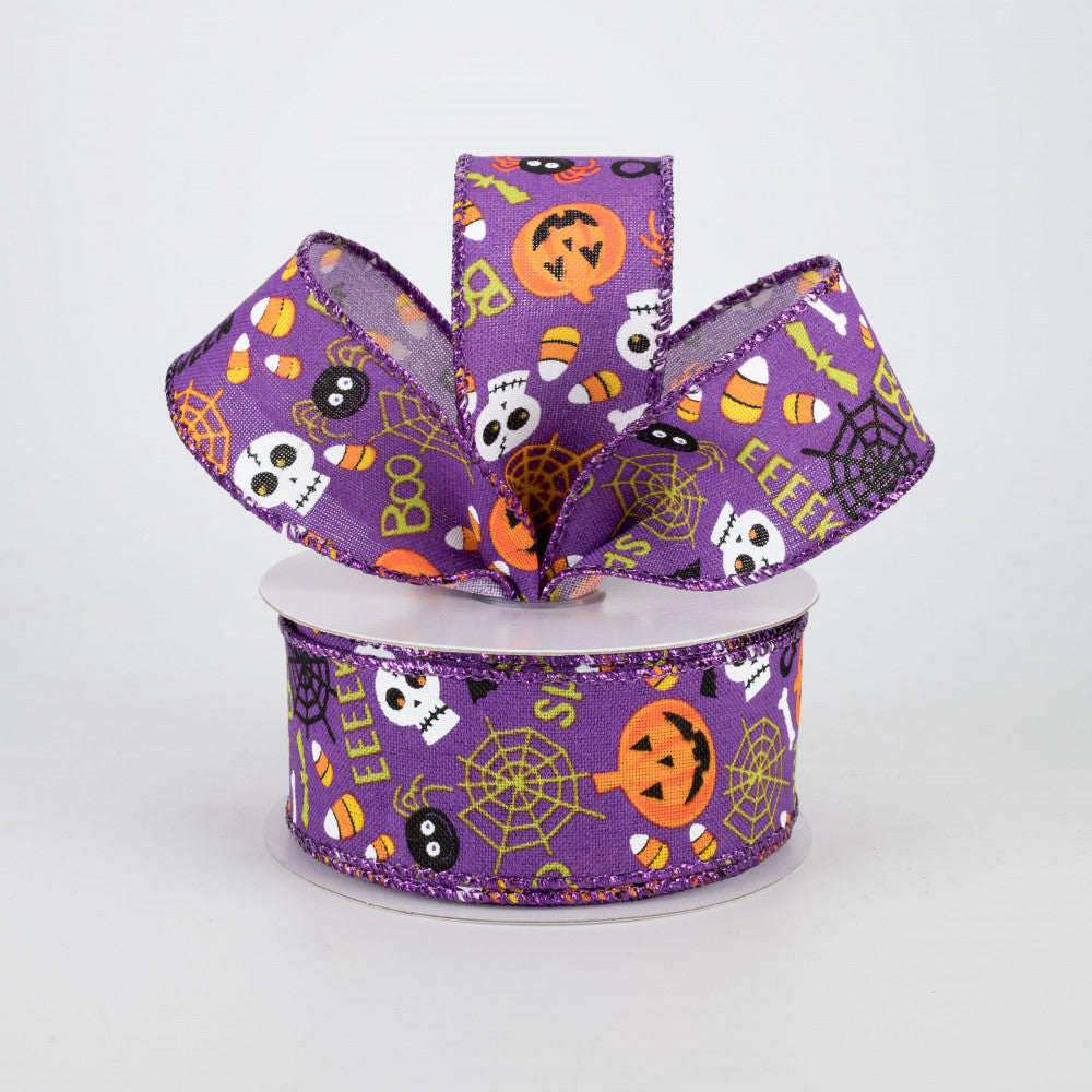 HAPPY BIRTHDAY🎂 🔥 Halloween Fun Characters on Purple Ribbon 1.5" x 10 yards