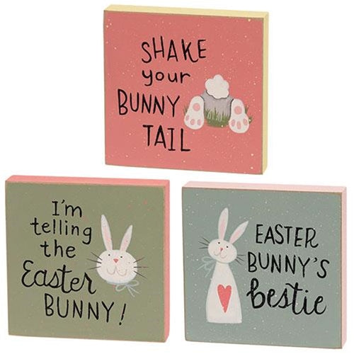 Set of 3 Easter Bunny 4" Wooden Square Block Signs