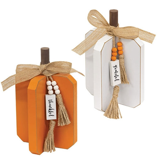 Set of 2 Small Fall Words Charm Wooden Interlocking Pumpkins