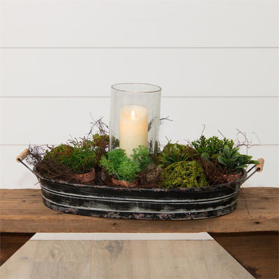 Distressed Black Metal Display Tray with Handles