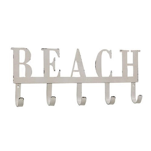 Distressed Beach Metal Wall Hook Sign