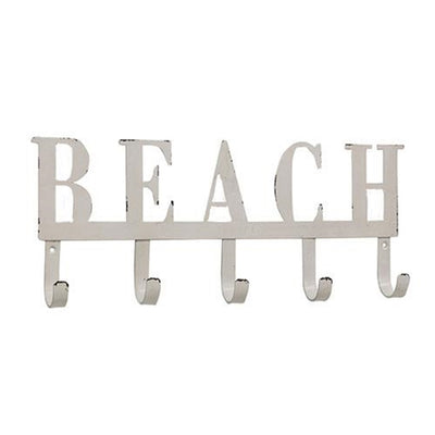 Distressed Beach Metal Wall Hook Sign