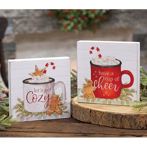 Set of 2 Cup of Cheer 5.75" Mini Box Signs