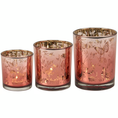 Set of 3 Butterfly Botanical Glass Candle Holders